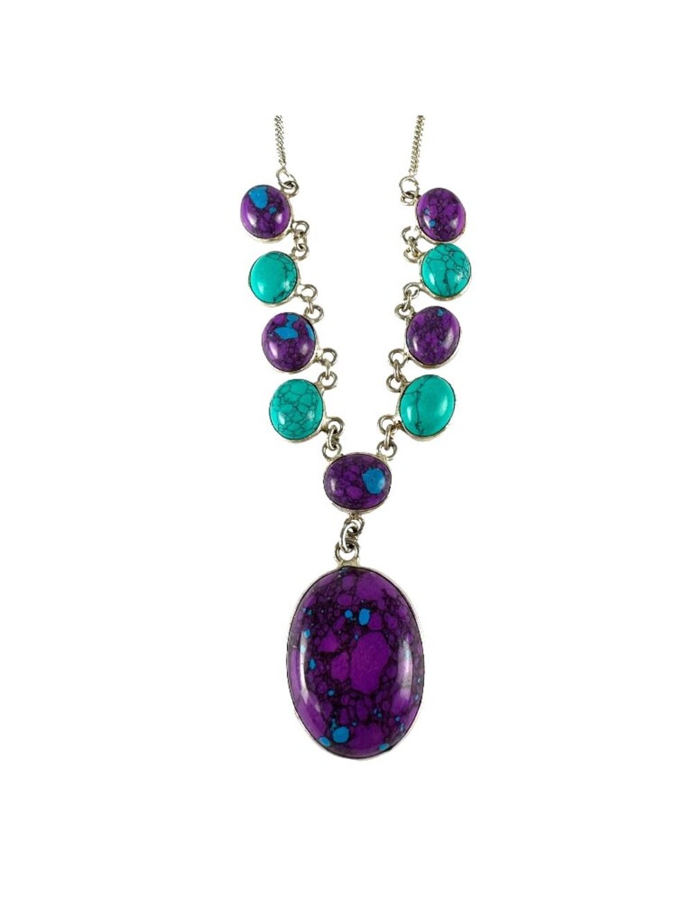 Sterling Silver Mohave Turquoise & Purple Southwestern Necklace